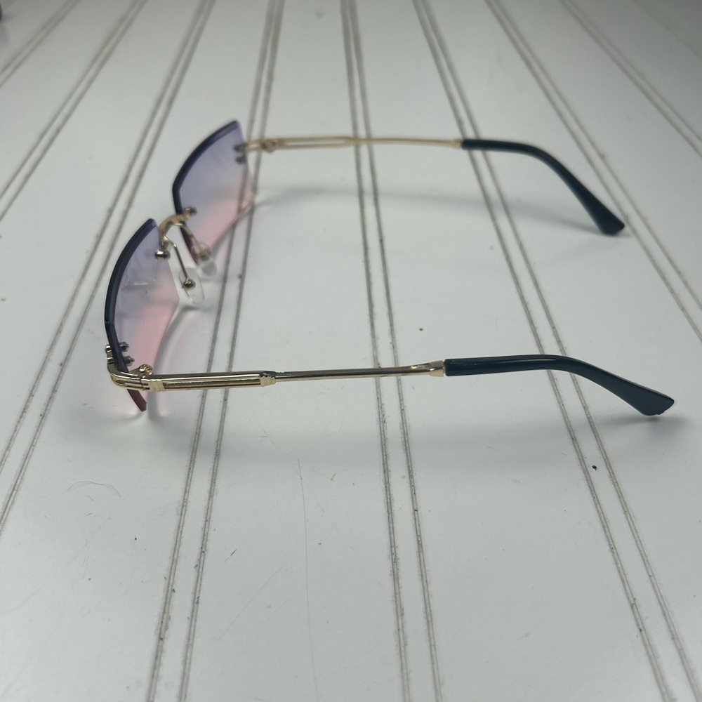 Rimless Gradient Purple Pink Rectangle Sunglasses… - image 4